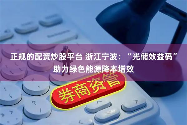正规的配资炒股平台 浙江宁波：“光储效益码”助力绿色能源降本增效